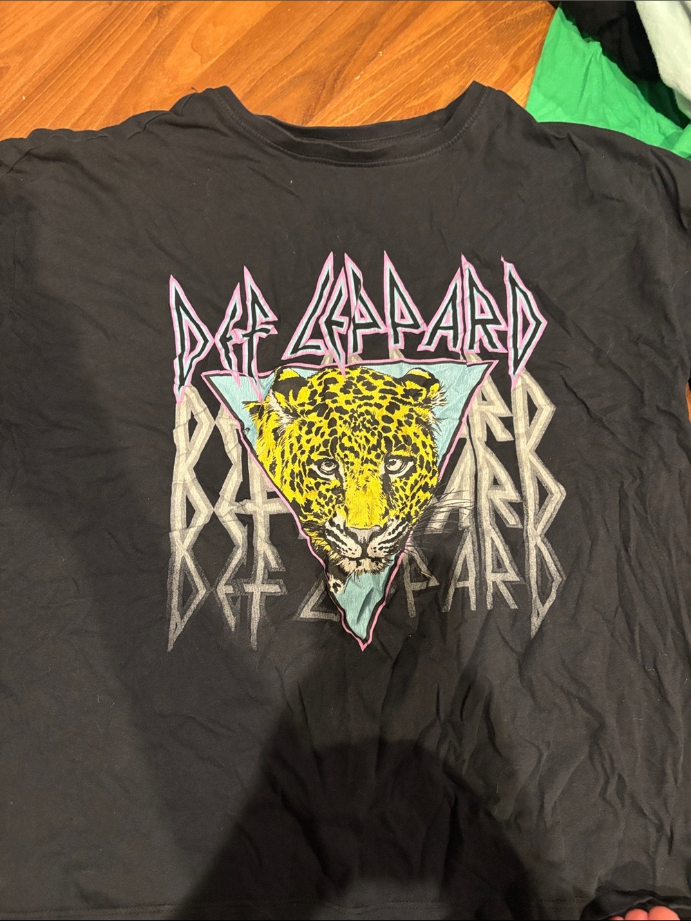 Def Leppard Black Short Sleeve Tee with Leopard Graphic